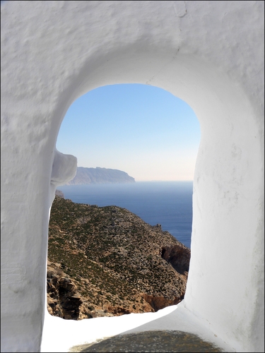 View,Over,Amorgos,Island,From,A,Window,Of,The,Monastery