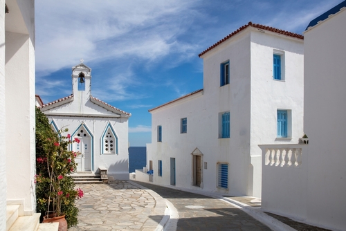 Andros,Island,,Chora,Town,,Cyclades,Greece.,Agia,Varvara,White,Orthodox