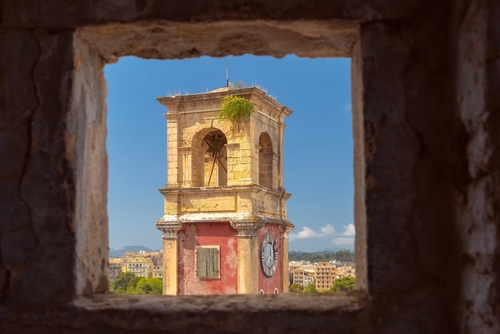 Clock,Tower,And,Stone,Walls,At,Old,Venetian,Fortress,In