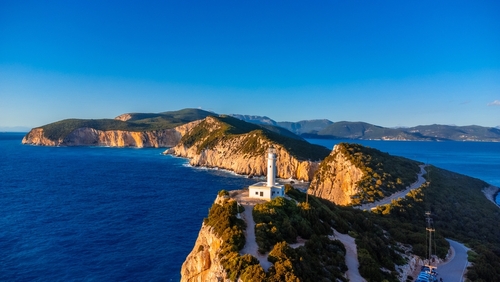 Aerial,View,Of,The,Lighthouse,Or,Cabo,Ducato,Lefkas,In
