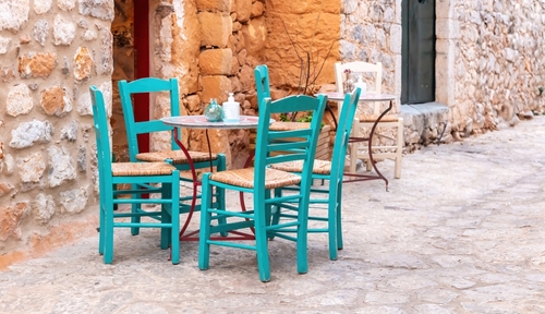 Empty,Seats,,Outdoors,Cafe,Bar.,Typical,Open,Air,Cafeteria,Round