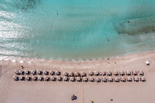 Sandy,Beach,And,Calm,Turquoise,Water,,Aerial,View.,People,Swimming, Elafonisos, Monemvasia
