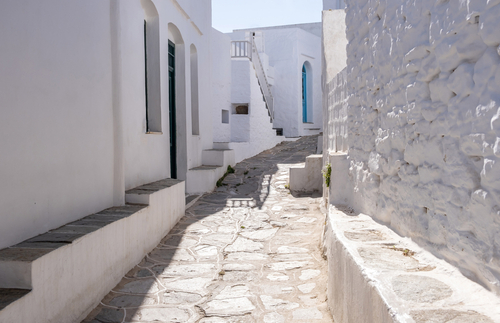 Sifnos,Island,,Cyclades,Greece.,Traditional,Greek,Whitewashed,Stonewall,Buildings,Empty