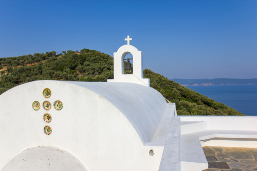 White,Orthodox,Church,Agios,Alexandros,On,The,Skiathos,Island,,Greece