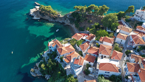 Aerial,Drone,Panoramic,Photo,Of,Picturesque,Main,Town,Of,Skiathos