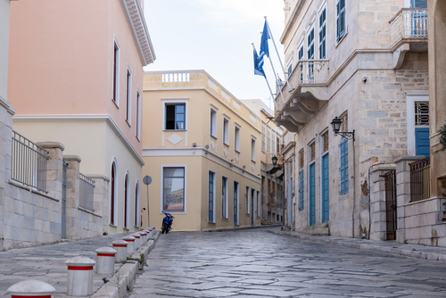 Syros,Island,,Cyclades,,Greece.,View,Of,Emblematic,Neoclassical,Buildings,At