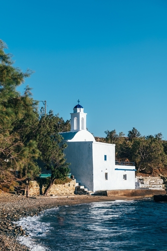 Empty,Quiet,Stavros,Beach,With,The,Picturesque,Church,Of,The