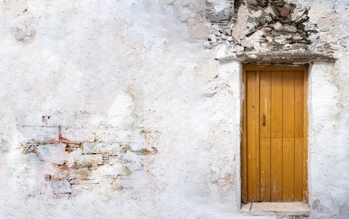 Home,Entrance,Door,With,On,White,Wall,,Copy,Space.,Cycladic