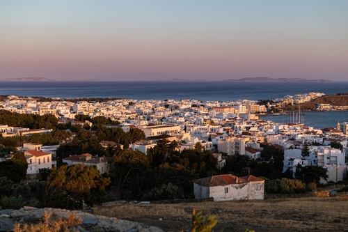View,On,The,City,Of,Tinos,From,The,Hill,During